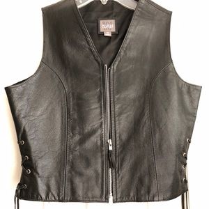 Ladies black leather vest